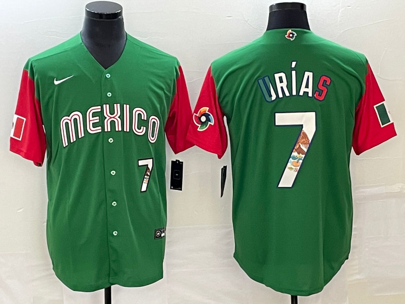 Men's Mexico Baseball #7 Julio Ur??as 2023 Green World Baseball Classic With Patch Stitched Jersey